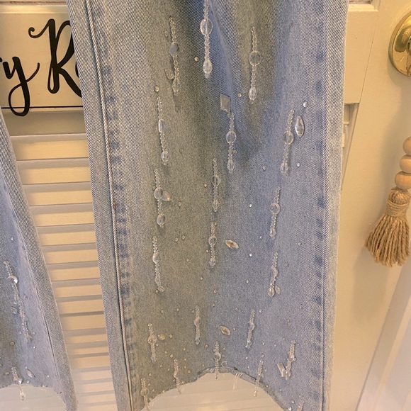 Rhinestone Wide Leg Jeans - Picture 7 of 11